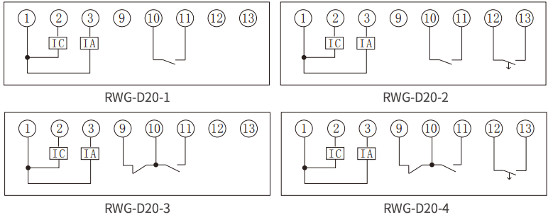 RWG-D系列無(wú)源兩相過流繼電器內(nèi)部接線圖