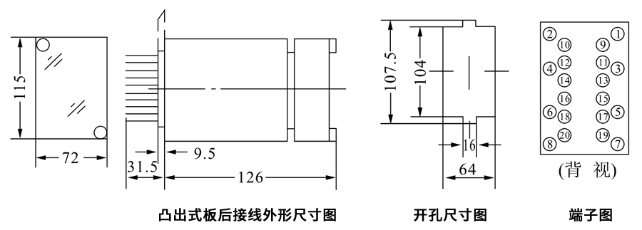 DZB-243,DZB-243X凸出式板后接線安裝尺寸圖